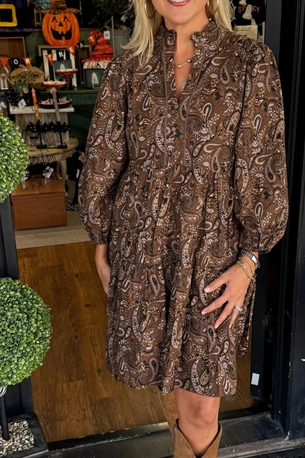 Sarah Express Women's Paisley Print Notched Mini Dress