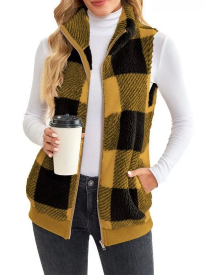 Sarah Express Women's Color Block Zip Up Vest Coat Plus Size Yellow