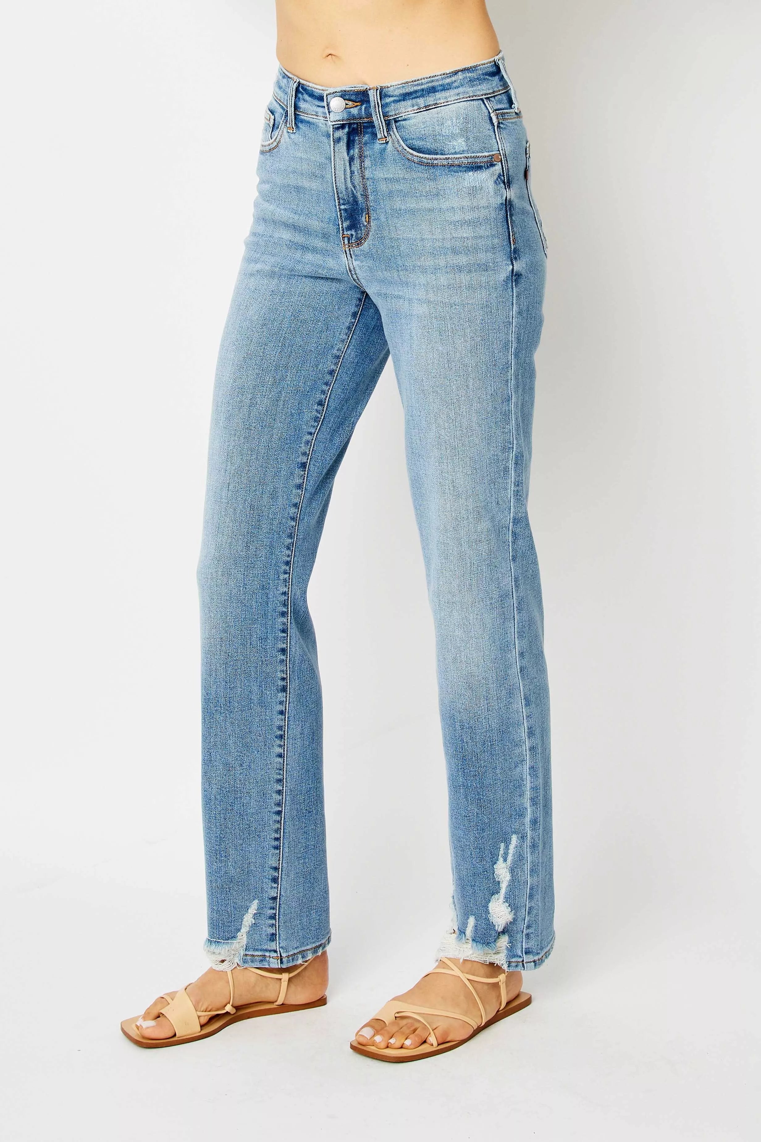 Sarah Express Women’s Plus Size High Rise Heavy Destroy Straight Jeans
