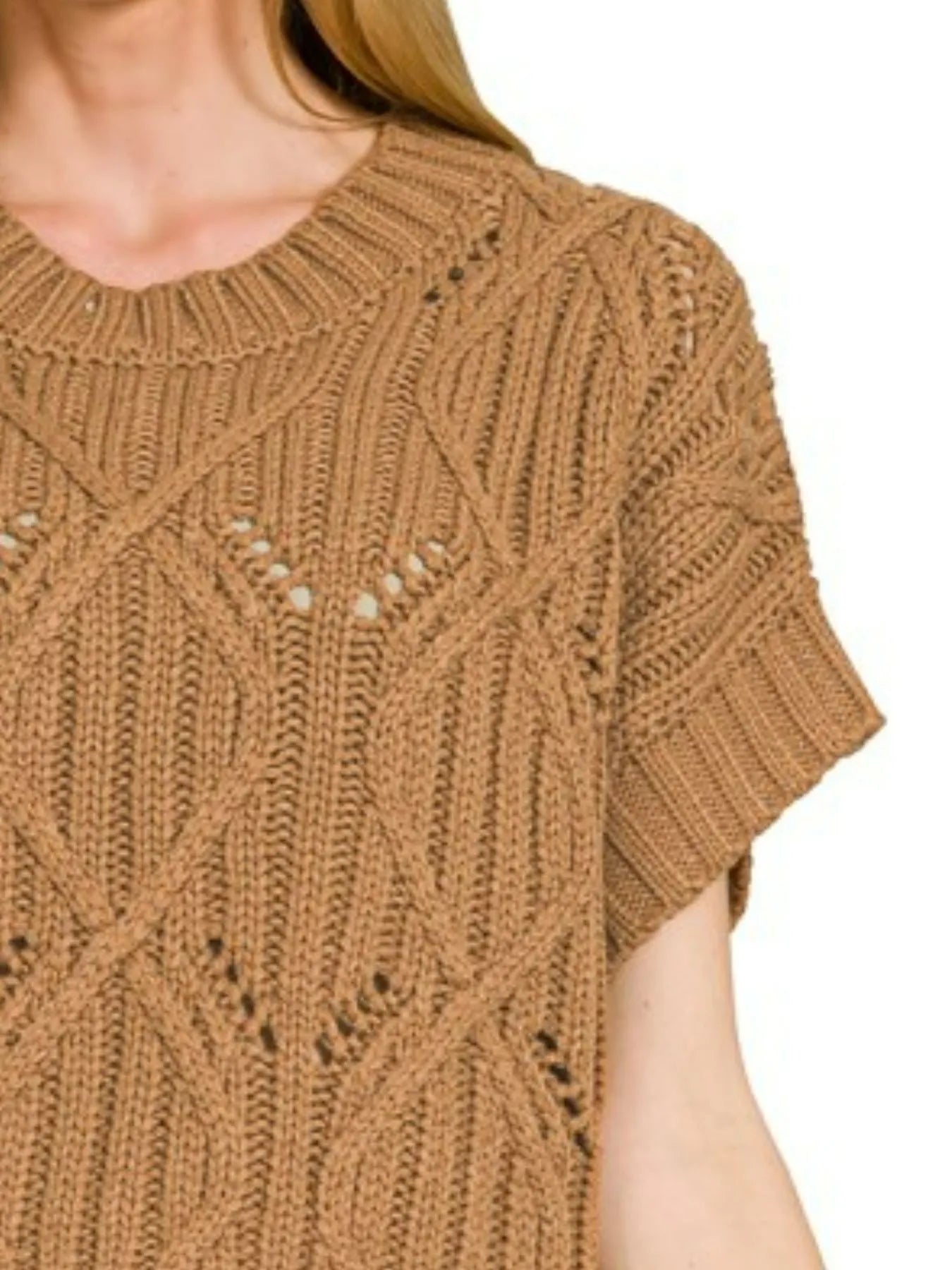 Sarah Express Women’s Short Sleeve Cable Knit Sweater Casual All-Season