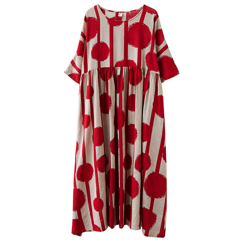 Sarah Express Printed Cotton Blend Short Sleeve Dress Loose Fit One Size