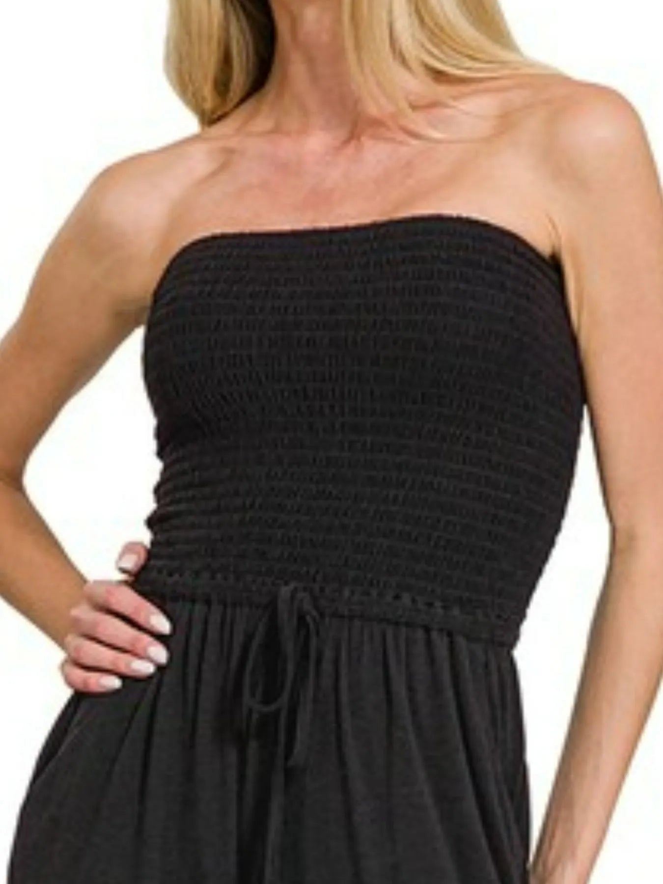 Sarah Express Women's Strapless Wide Leg Jumpsuit - Smocked Bodice for Summer & Party