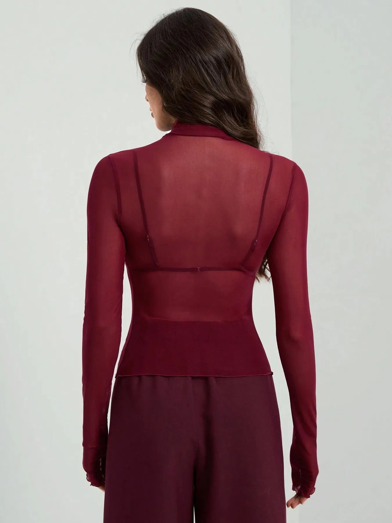 Sarah Express Women's Sheer Turtleneck Long Sleeve Top