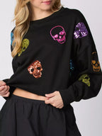 Sarah Express Women's Sequin Skull Long Sleeve Sweatshirt