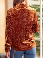 Sarah Express Women's Velvet Button-Down Long Sleeve Shirt