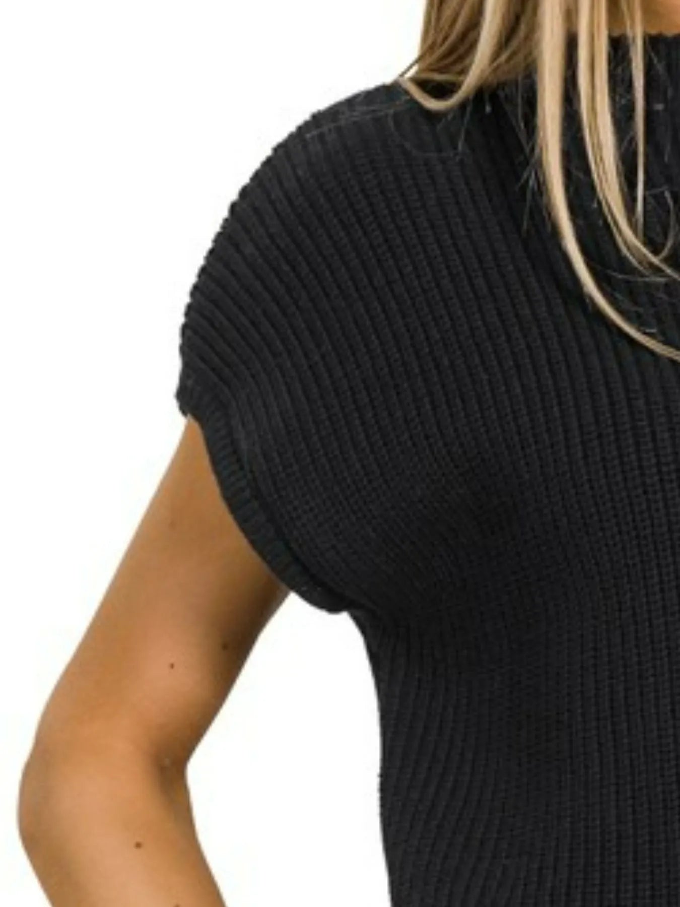 Sarah Express Women’s Short Sleeve Mock Neck Cotton Sweater