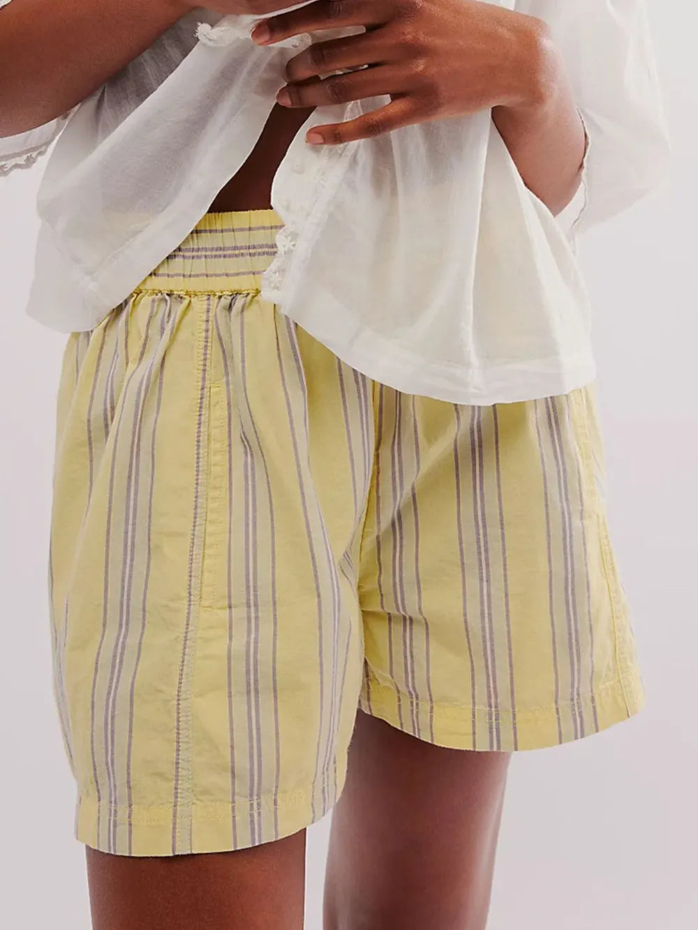 Sarah Express Women's Striped Elastic Waist Shorts Pastel Yellow