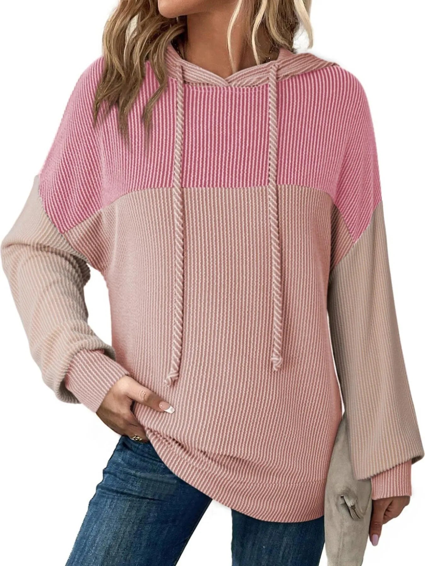 Sarah Express Women's Drawstring Color Block Long Sleeve Hoodie