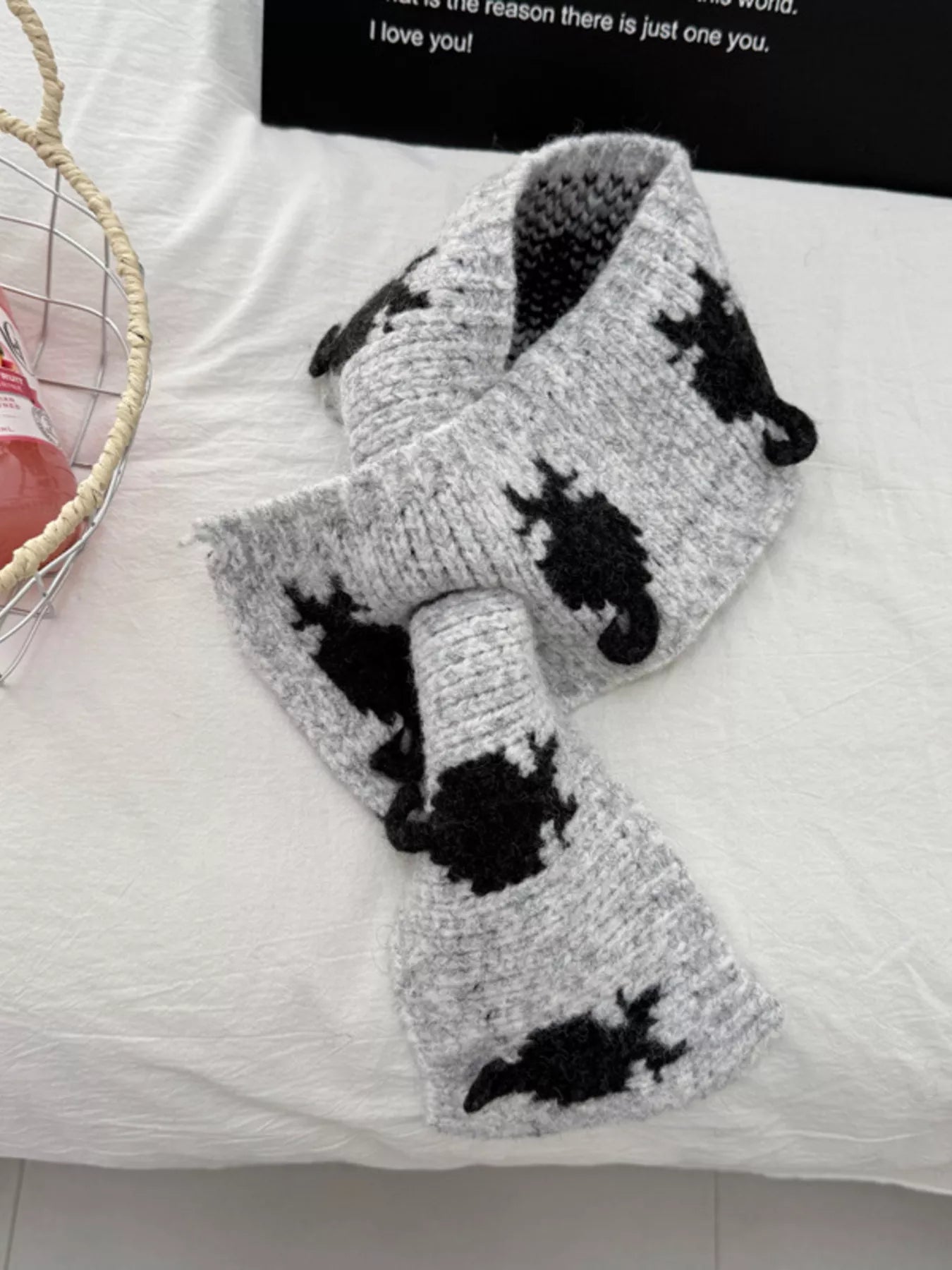 Sarah Express Women's Knitted Contrast Pattern Warm Scarf Light Gray ONESIZE