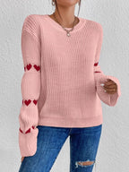 Sarah Express Women's Heart Pattern Round Neck Sweater