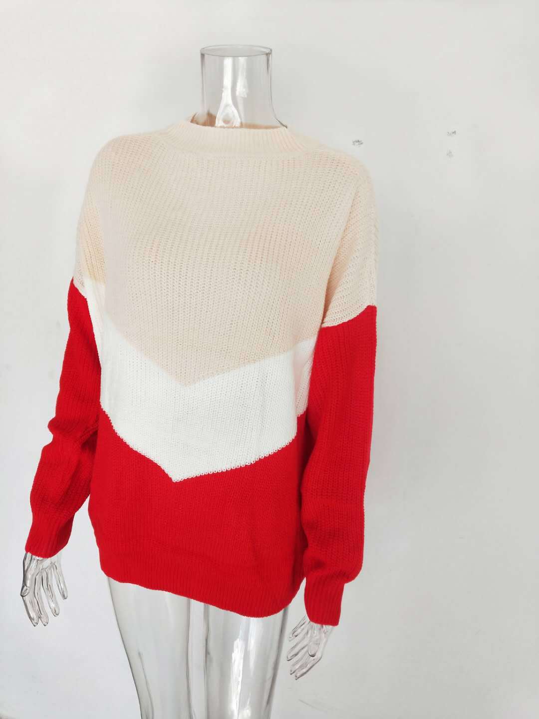 Sarah Express Tricolor Patchwork Knit Sweater Color Block Acrylic