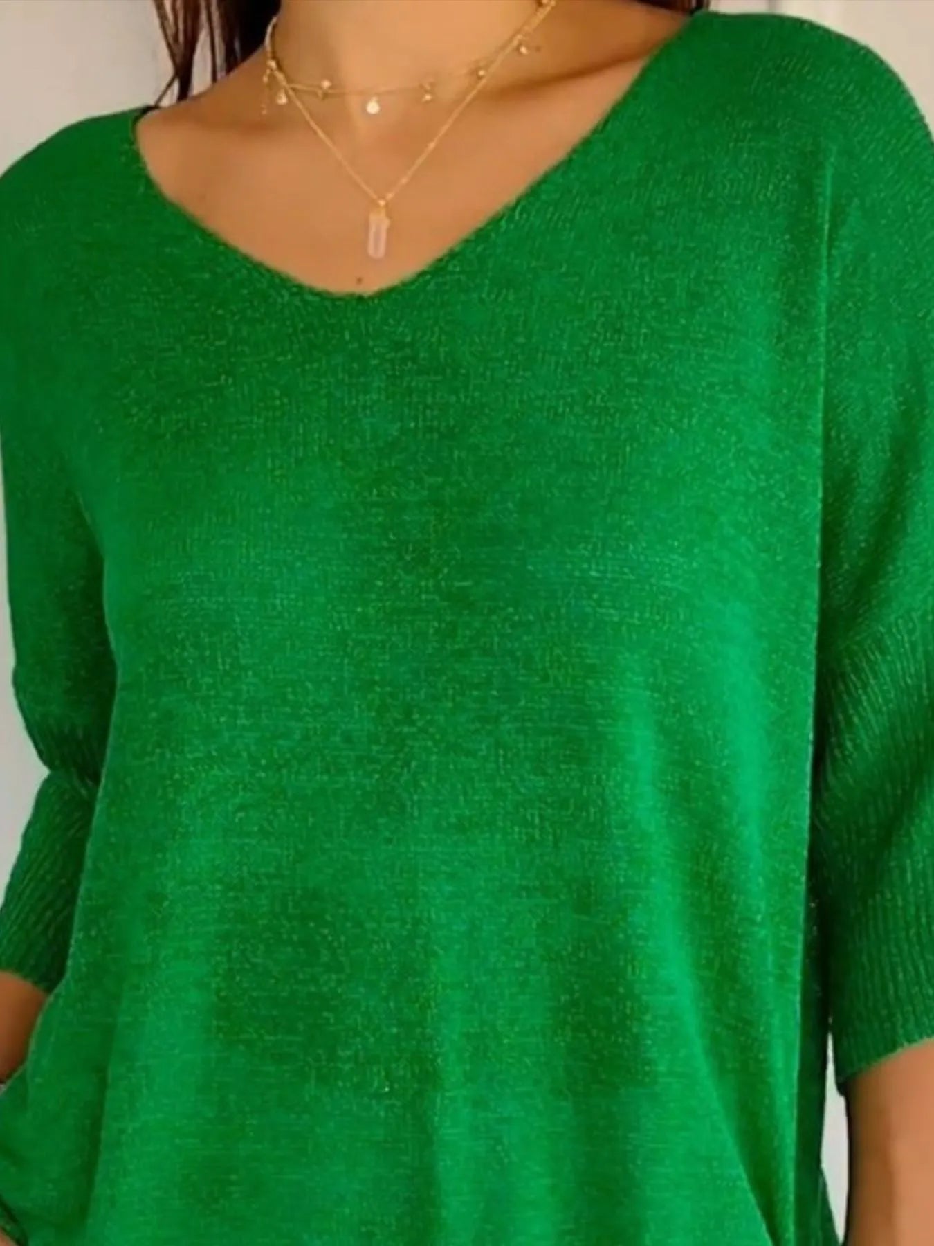 Sarah Express Women's Relaxed Fit Ribbed Hem Sweater Plus Size Green