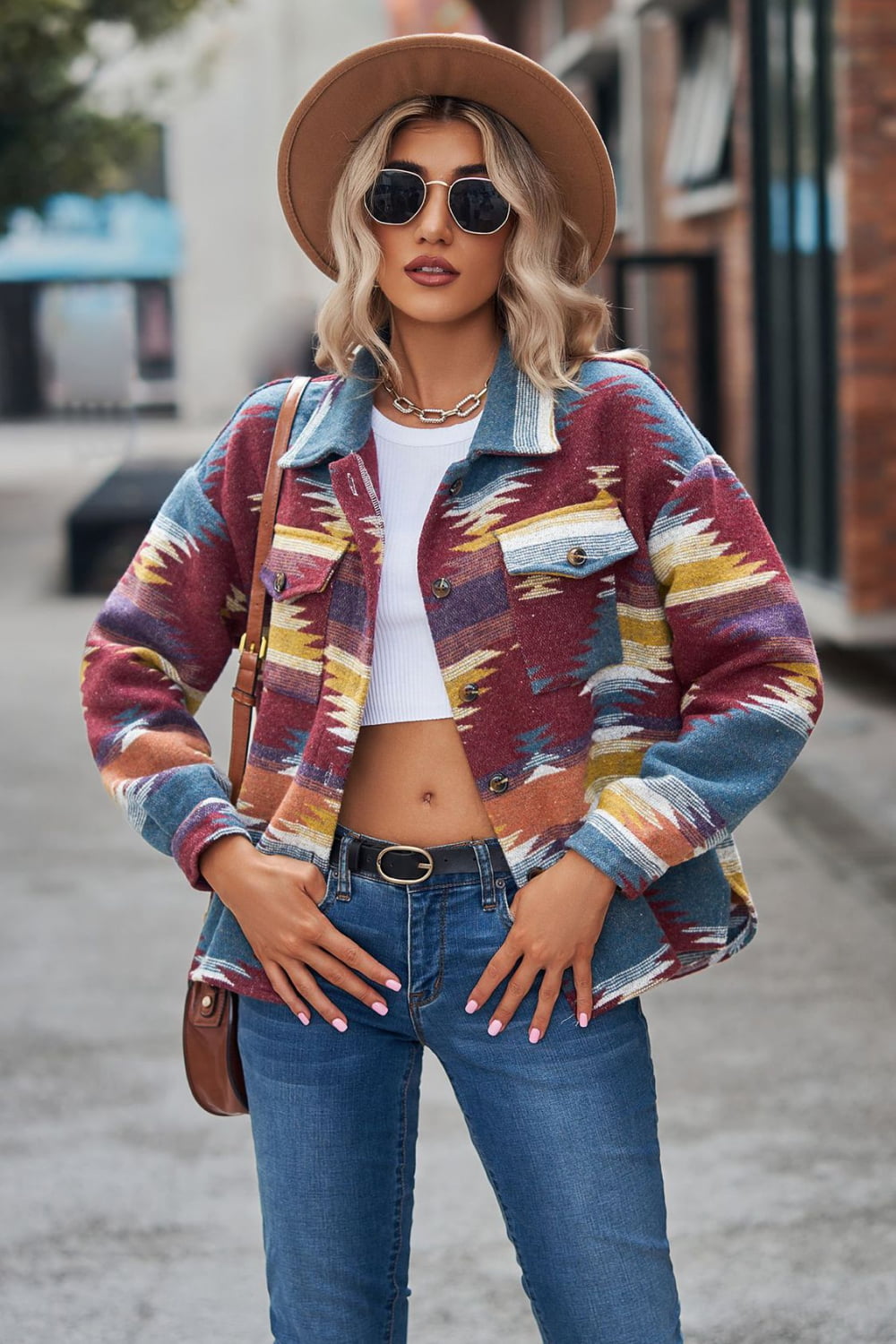 Sarah Express Women's Printed Collared Neck Jacket