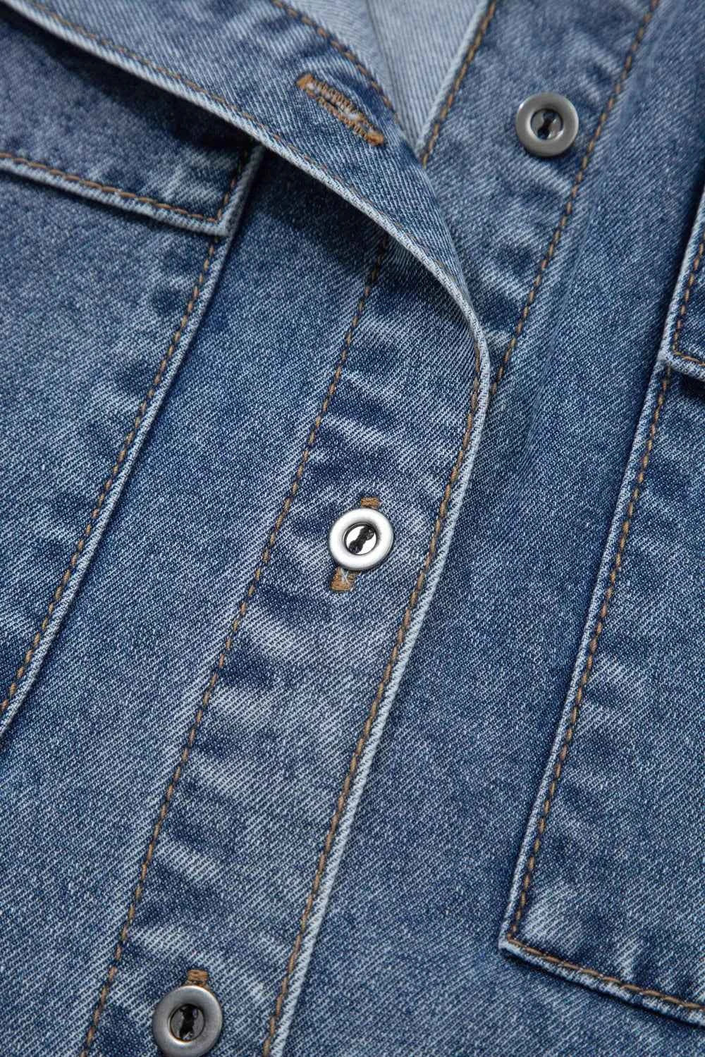 Sarah Express Women's Denim Shacket Button Front Short Sleeve Jacket with Pockets