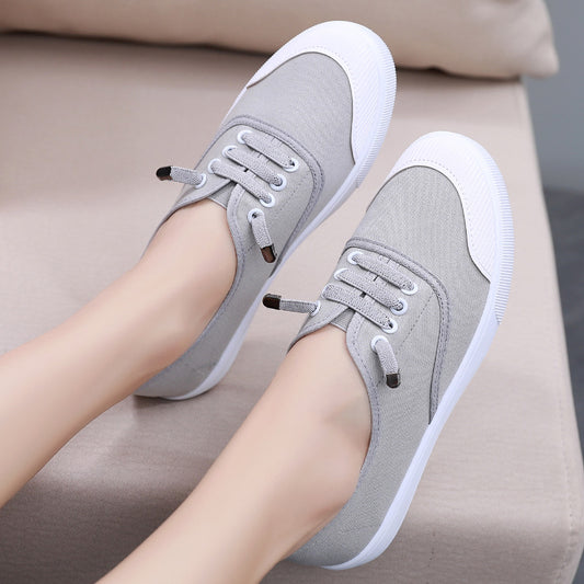 Sarah Express Women's White Canvas Slip-On Sneakers – Flat Sole, Multi-Color | Casual Everyday Shoes