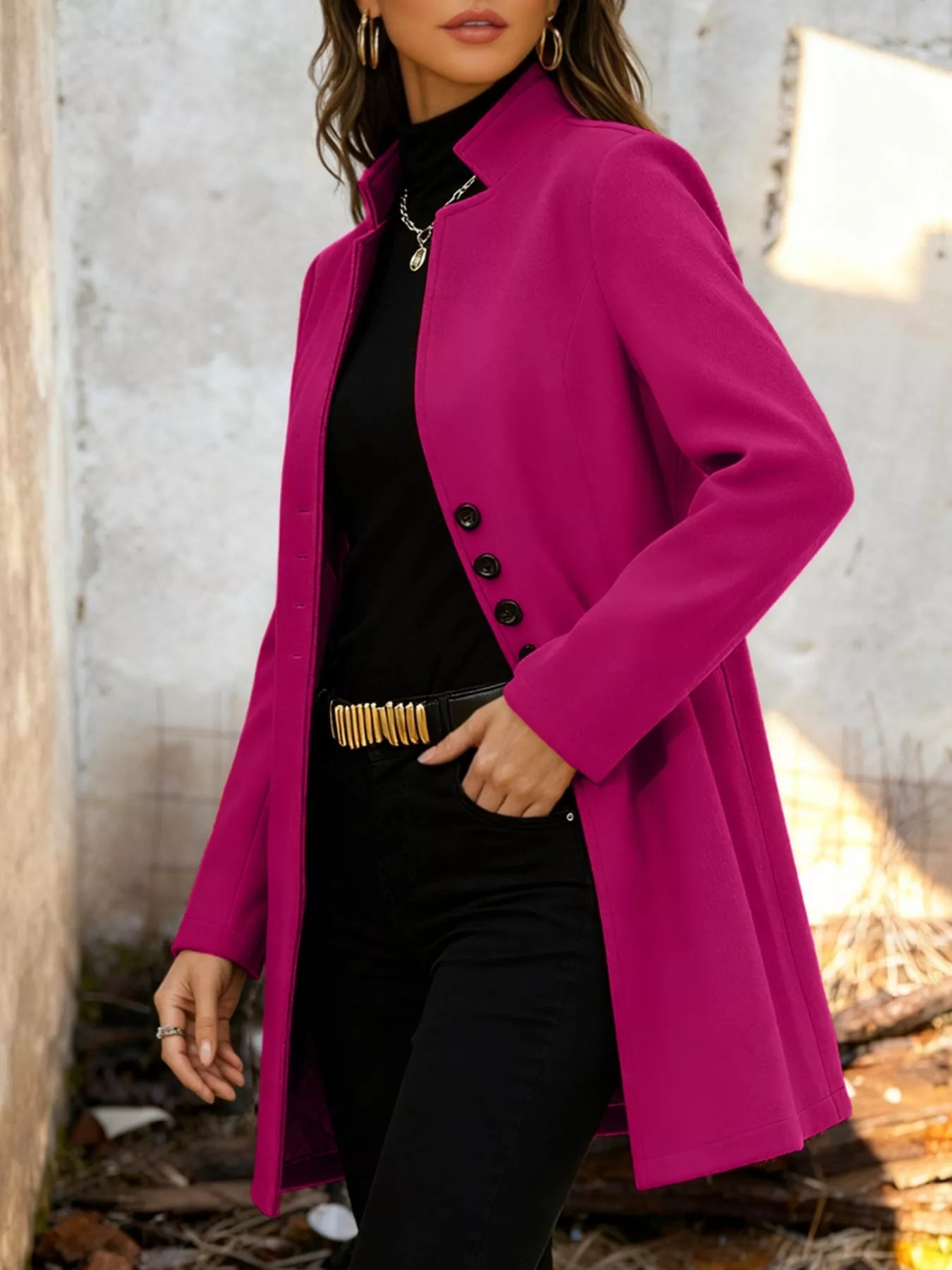 Sarah Express Women's Longline Button-Down Shirt Jacket with Pockets