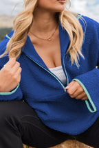 Sarah Express Women's Sherpa Quarter-Zip Dropped Shoulder Hoodie Navy