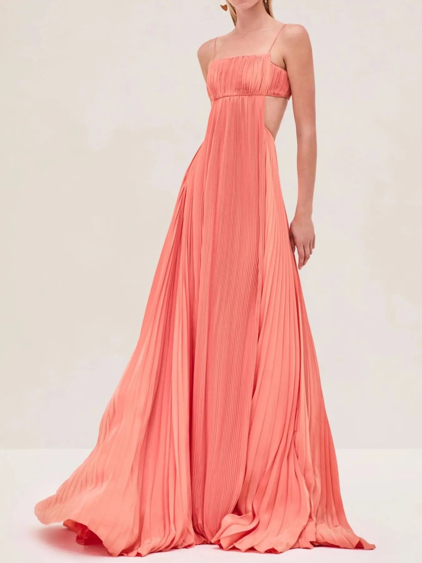 Sarah Express Women's Cutout Ruched Maxi Cami Dress Red