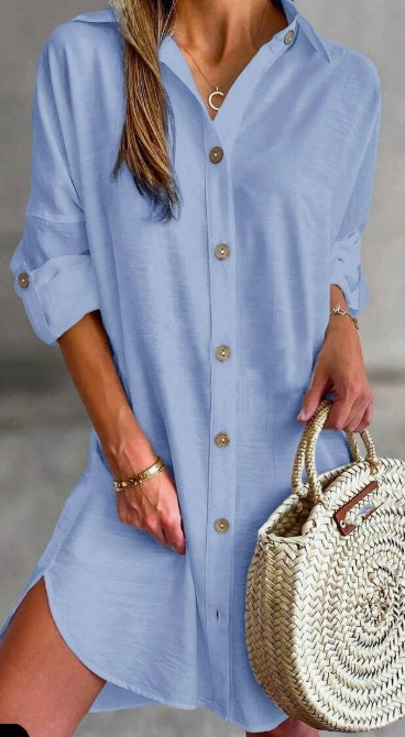 Sarah Express Button-Down Shirt Dress Long Sleeve Resort Style