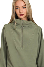 Sarah Express Women’s Ribbed High Neck Half Zip Lounge Set with Palazzo Pants