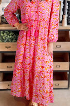 Trendsi Floral Print Tie Neck Midi Dress