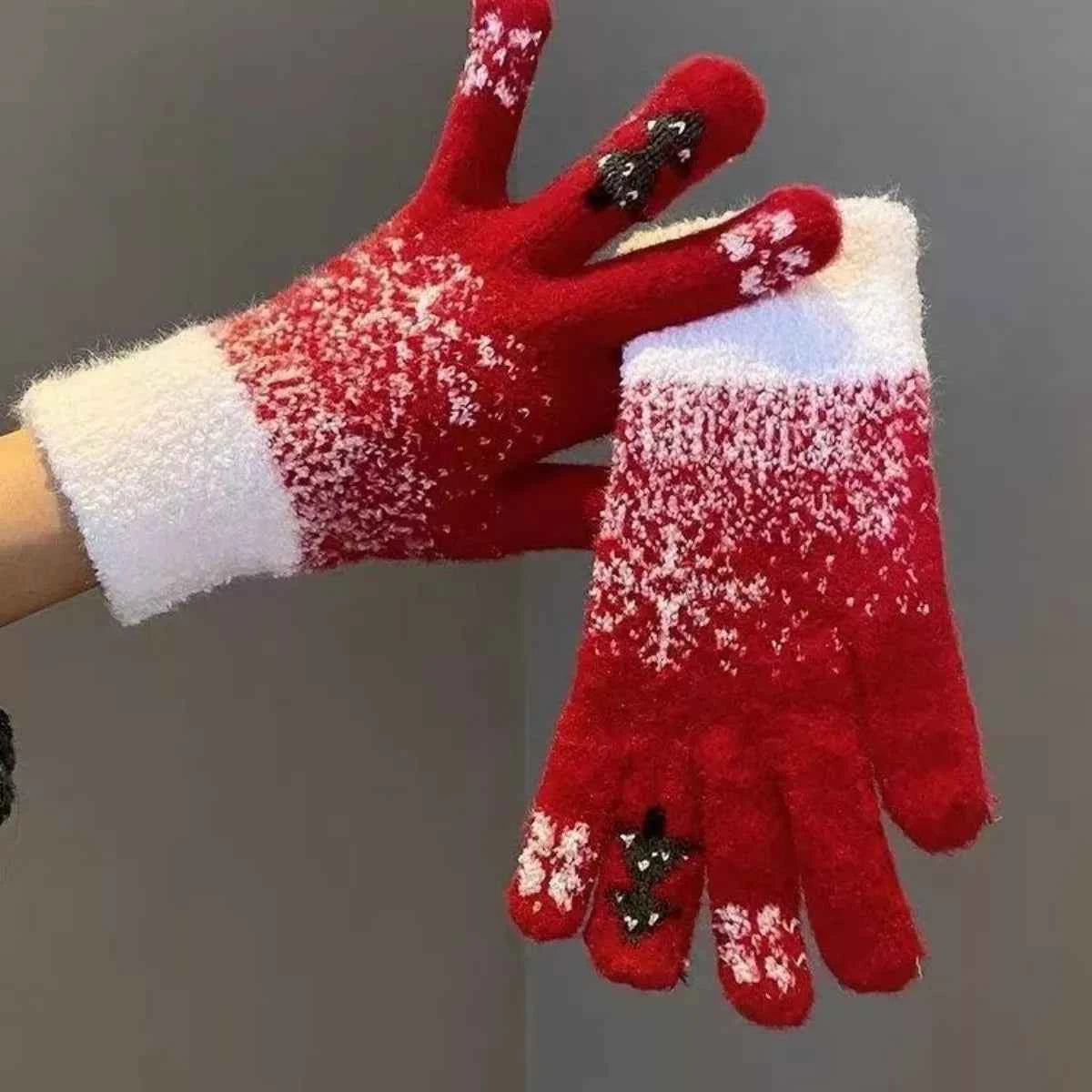 Sarah Express Women's Knitted Snowflake Gloves - Winter Warm Fleece Lined Mittens