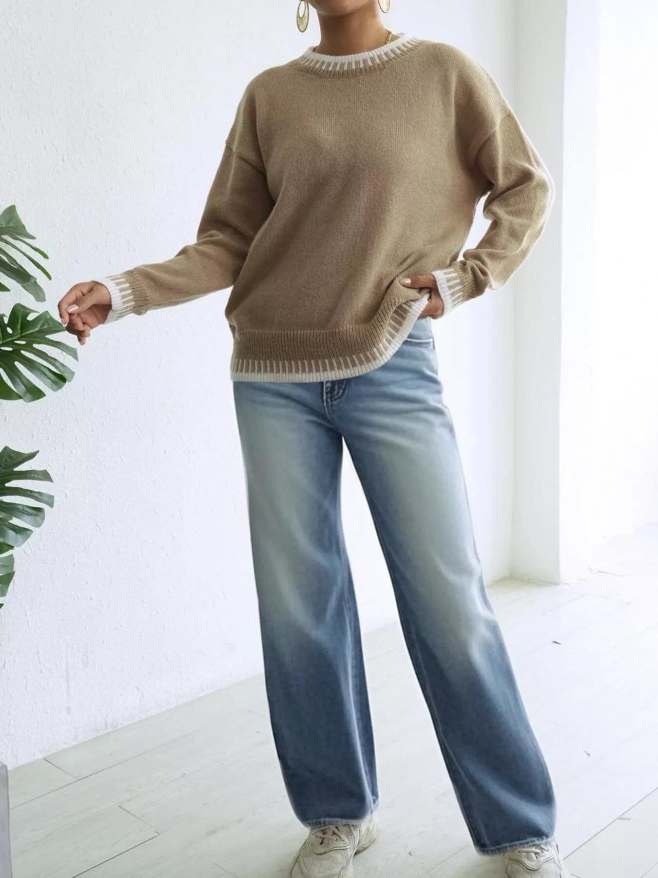 Sarah Express Women's Relaxed Fit Long Sleeve Sweater - Ribbed Knit Pullover