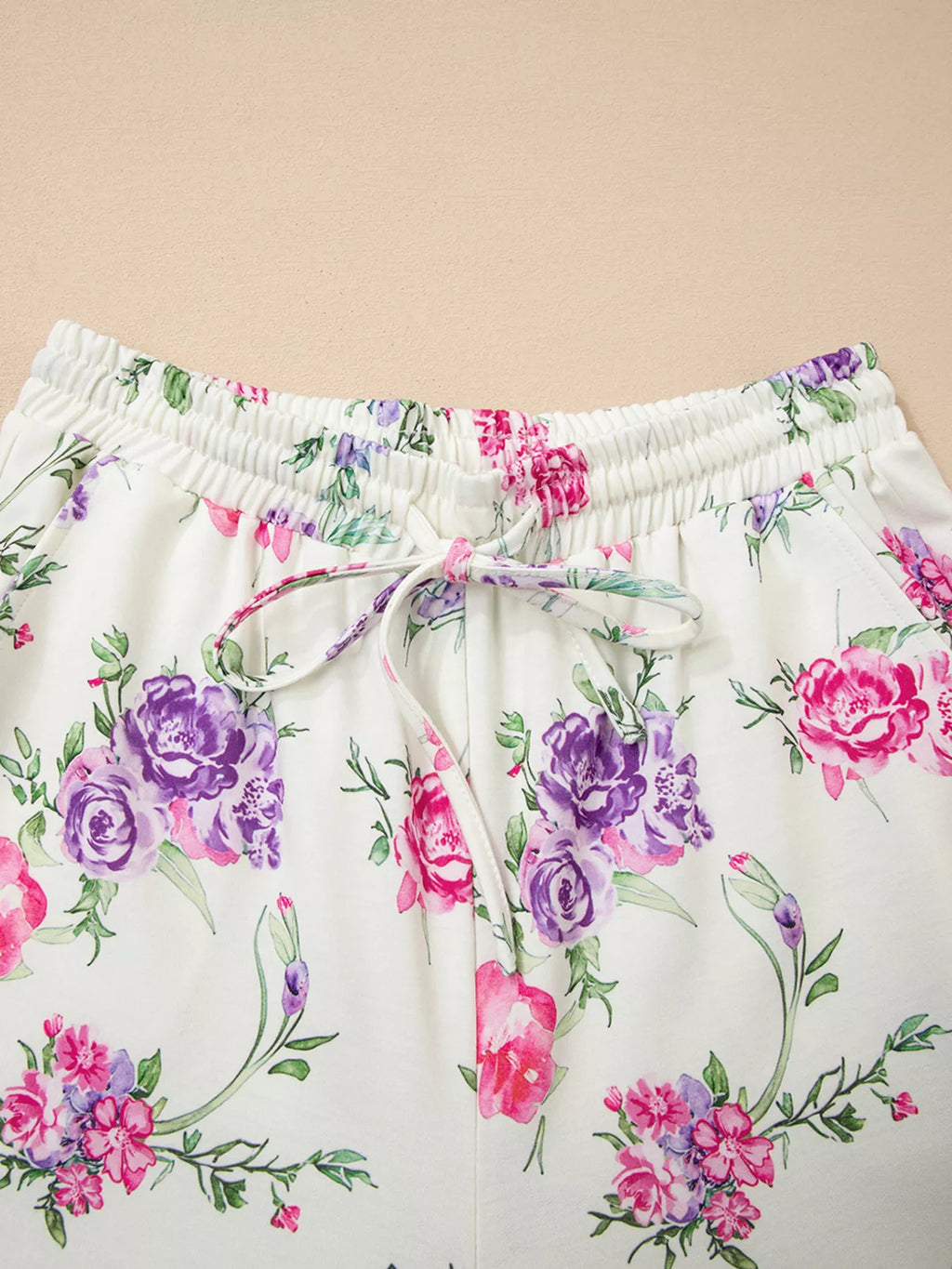 Sarah Express Women's Floral Print Round Neck Top and Drawstring Pants Lounge Set