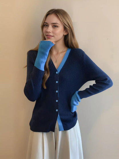 Sarah Express Women's Contrast Trim Ribbed Knit Cardigan