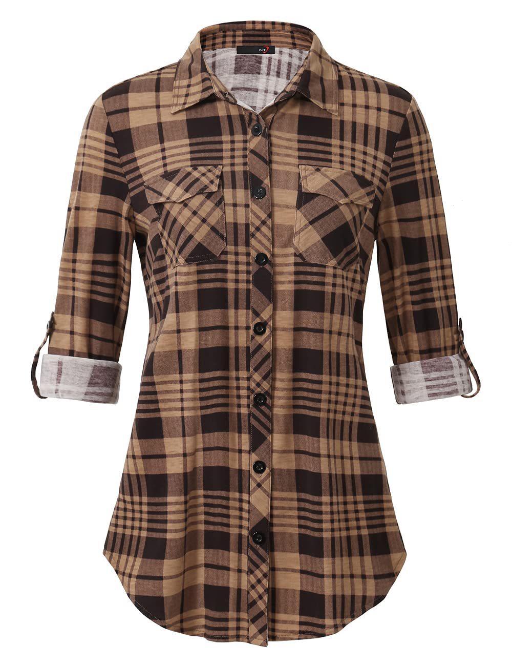 Sarah Express Women's Plaid Button Front Shirt Long Sleeve Casual Cardigan