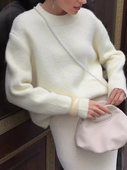 Sarah Express Women's Round Neck Dropped Shoulder Sweater