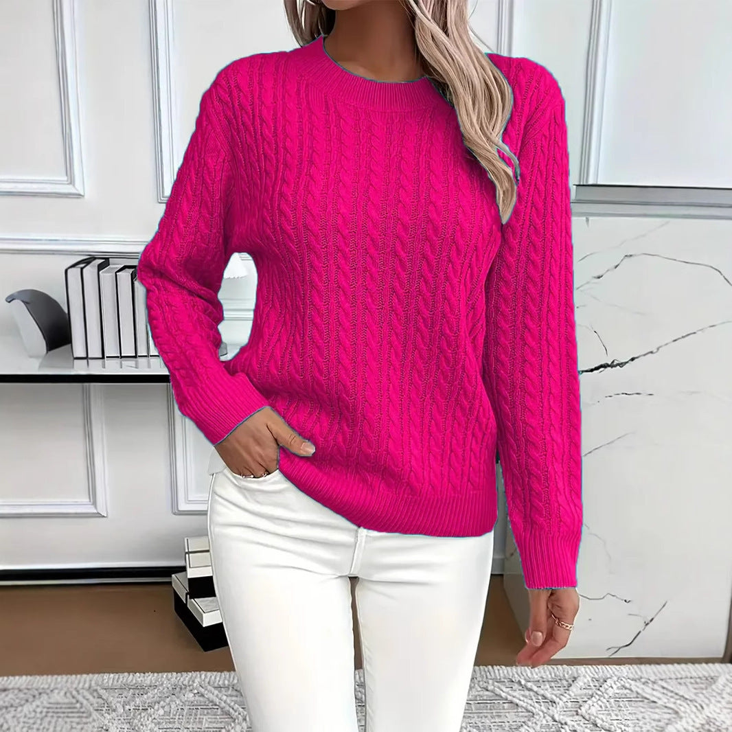 Sarah Express Women's Twist Detail Round Neck Knit Sweater Pullover