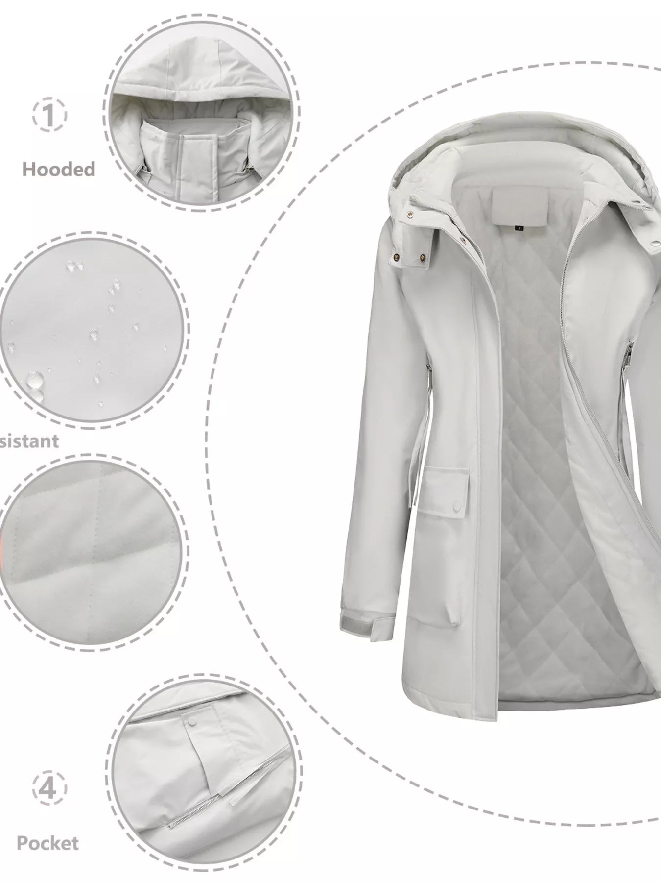 Sarah Express Women's Full Size Zip Up Hooded Parka Outerwear