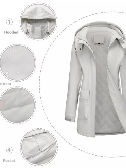 Sarah Express Women's Full Size Zip Up Hooded Parka Outerwear