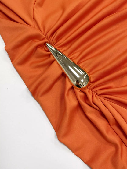 Sarah Express Women's Draped Sleeveless Bodycon Maxi Dress with Metal Decorative