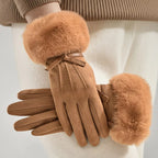 Trendsi Faux Fur Cuff Suede Gloves Khaki One Size