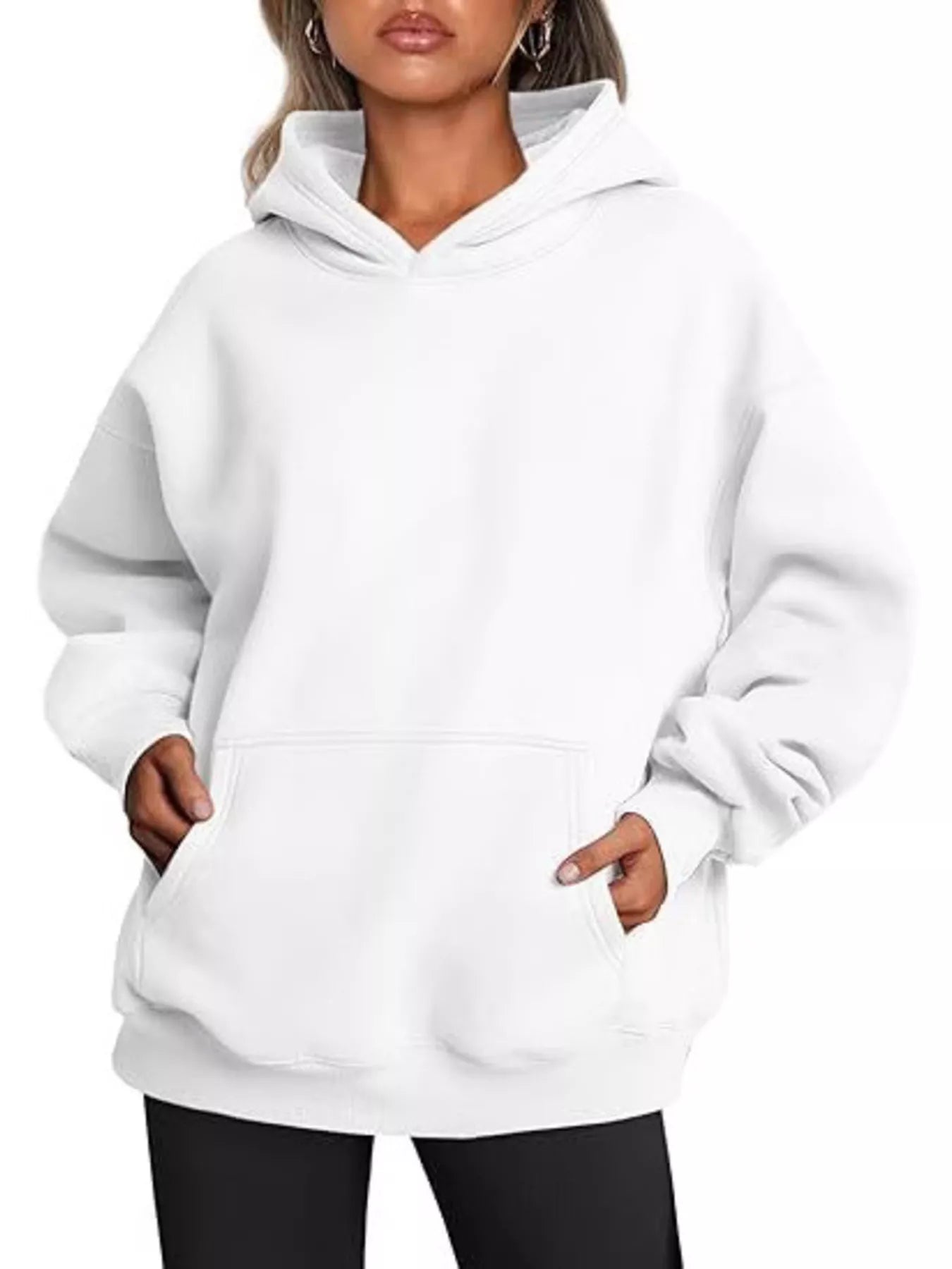 Sarah Express Women's Kangaroo Pocket Long Sleeve Hoodie White