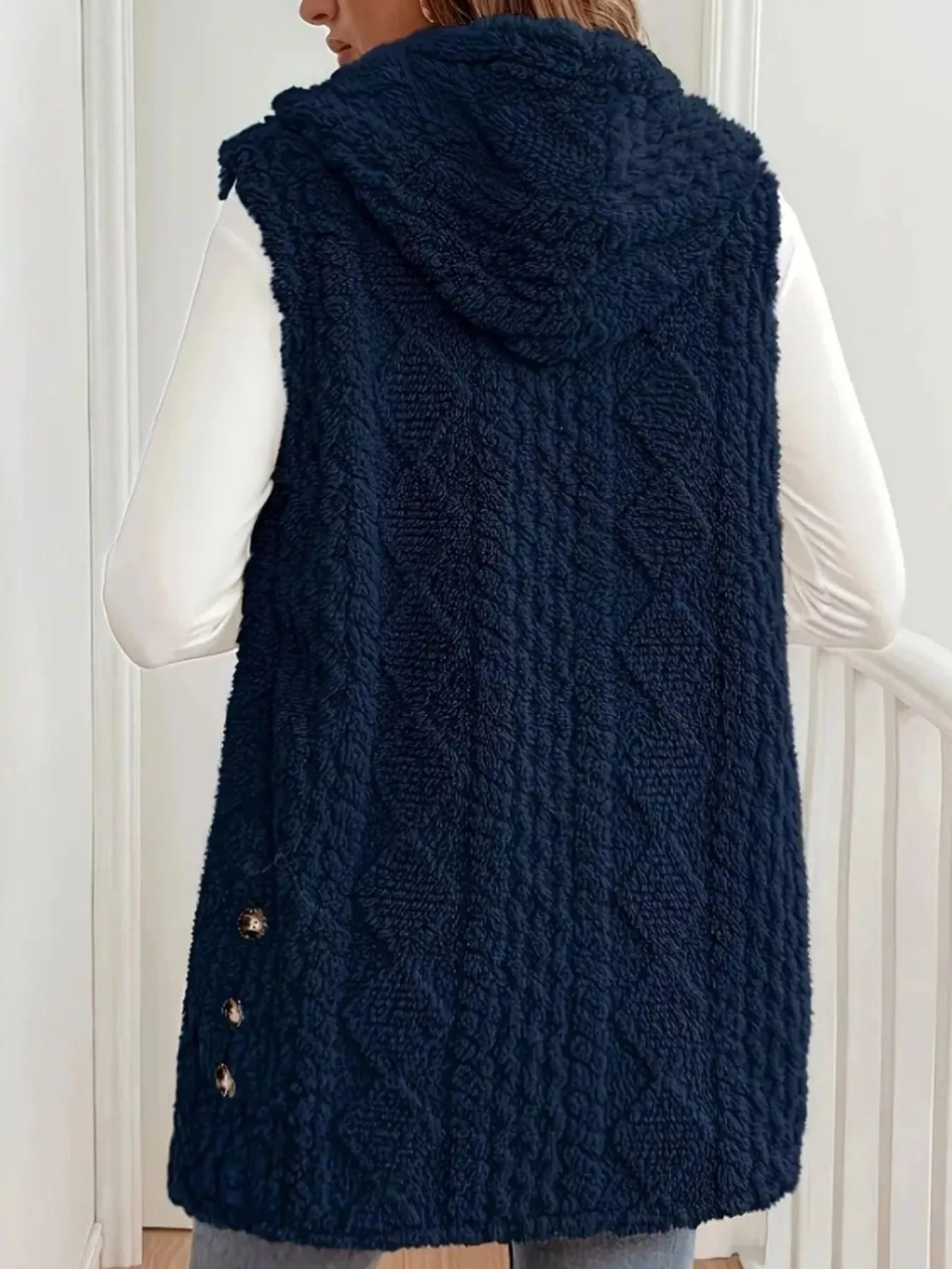 Sarah Express Women's Button Up Plush Hooded Vest Coat