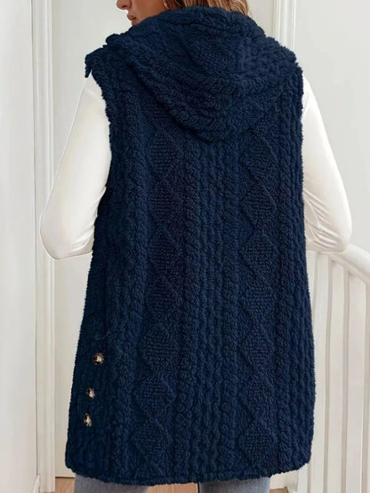 Sarah Express Women's Button Up Plush Hooded Vest Coat