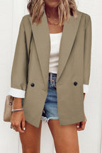 Sarah Express Women's Double-Breasted Blazer Loose Fit Suit Collar Long Sleeve Jacket