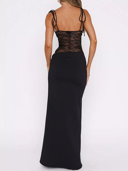 Sarah Express Women's Lace Cutout Tie Shoulder Maxi Dress