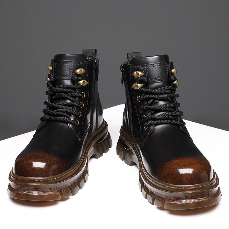 Sarah Express Men's Fleece-Lined British Platform Boots | Microfiber Leather Lace-Up Winter Boots