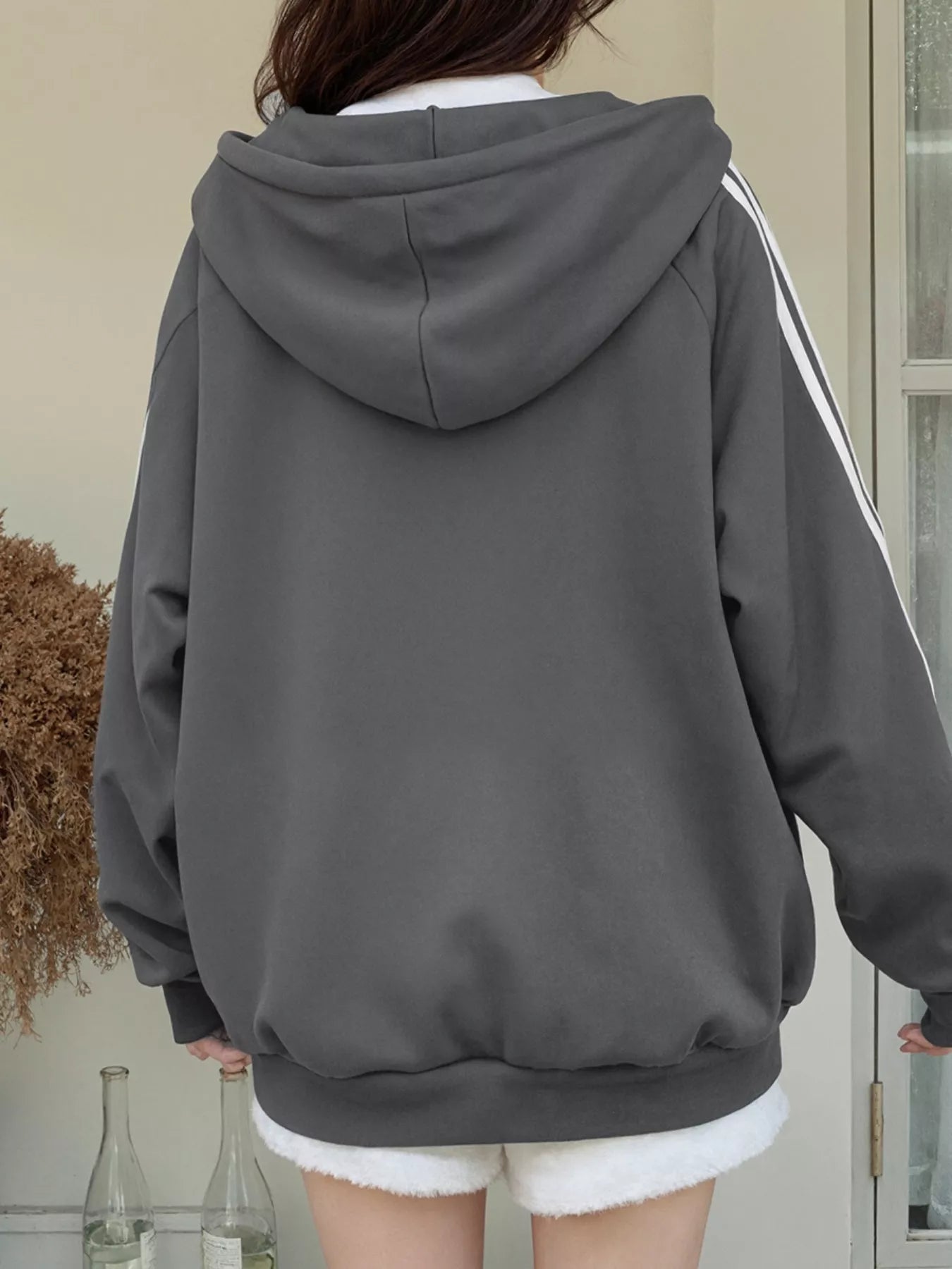 Sarah Express Women's Striped Sleeve Zip-Up Hoodie