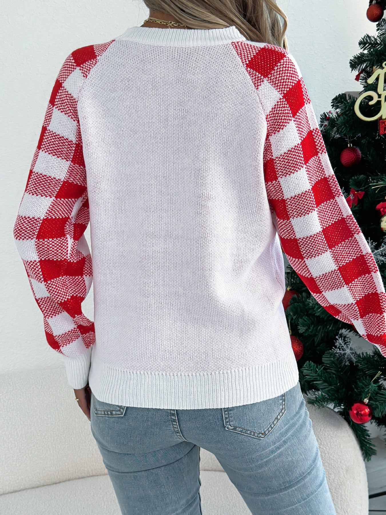 Sarah Express Women's Plaid Deer Pullover Sweater - Festive Christmas Knitwear
