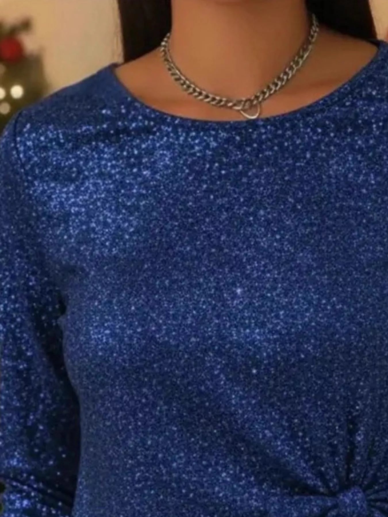 Sarah Express Women's Sequin Bow-Knot Long Sleeve Top - Plus Size Sparkle Blouse