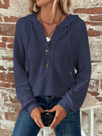 Sarah Express Women's Waffle Knit Long Sleeve Drawstring Hooded Top