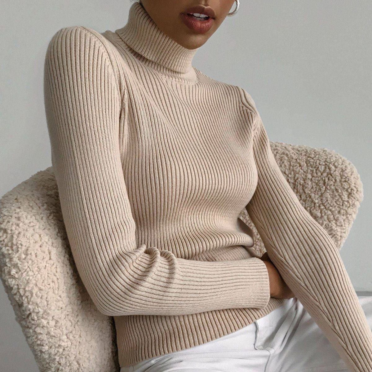 Sarah Express Women's Turtleneck Knit Pullover Sweater Long Sleeve