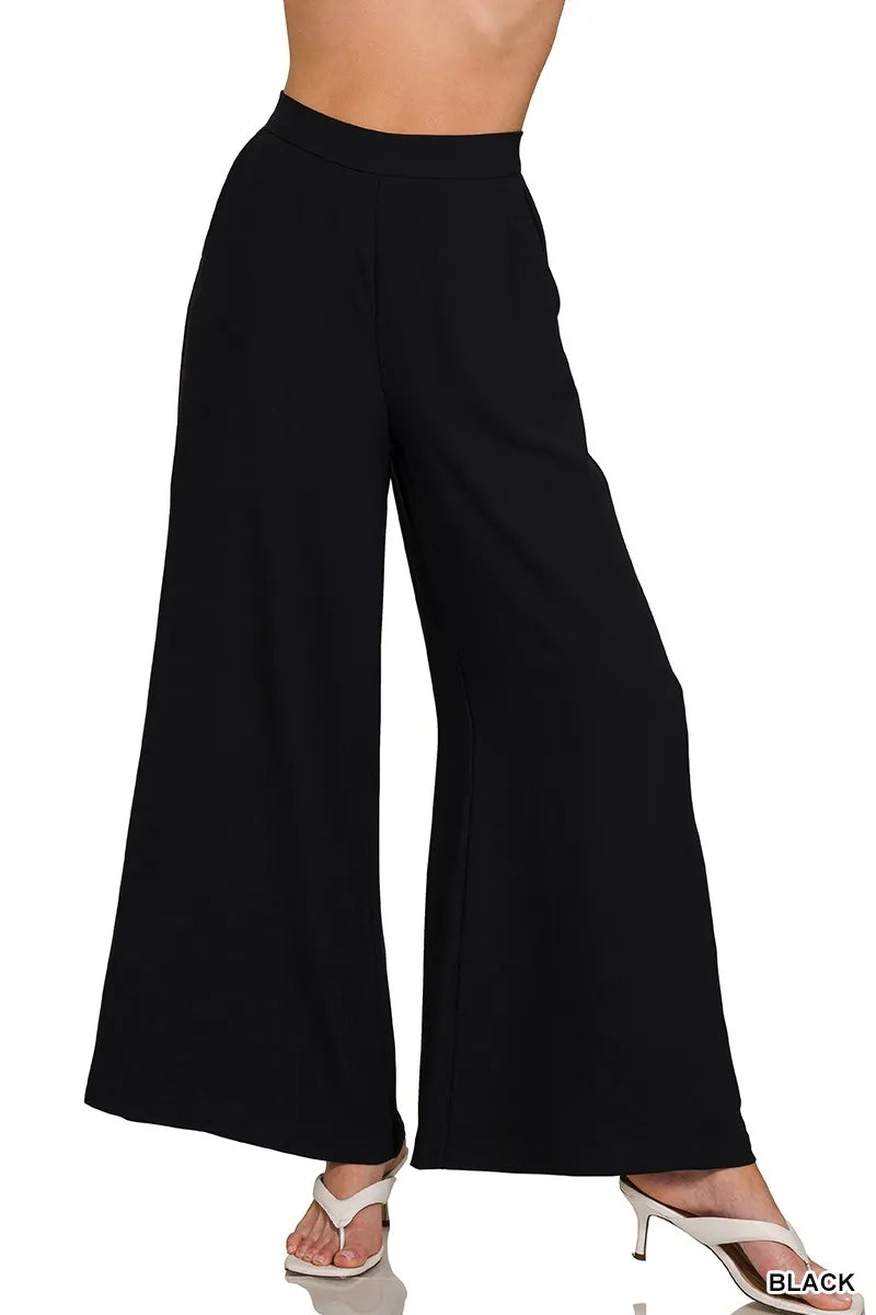 Sarah Express Women's Relaxed Fit Elastic Waisted Wide Leg Pants BLACK