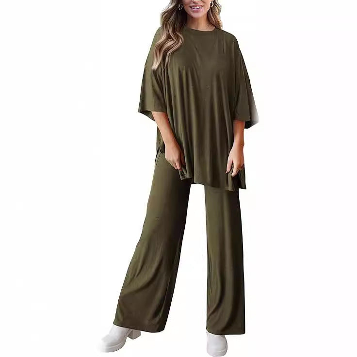 Sarah Express Two Piece Pullover Top Wide Leg Pants Set Polyester
