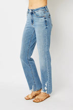 Sarah Express Women’s Plus Size High Rise Heavy Destroy Straight Jeans